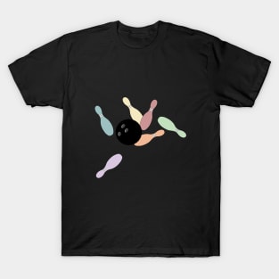 Bowling Ball and Colorful Pins Design T-Shirt